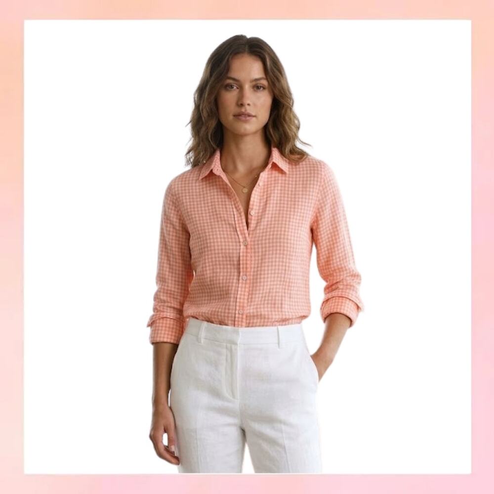 J. Crew Factory Classic Fit Gingham Button Down Shirt Pink White Small